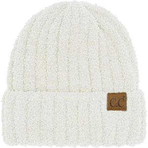 imageCC Fuzzy Beanie for Women Unisex  Acrylic Stretchable Soft Warm Knit Winter Skully HatAcrylicwhite