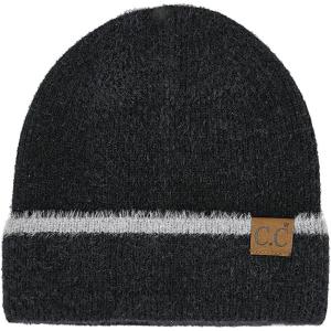 imageCC Fuzzy Beanie for Women Unisex  Acrylic Stretchable Soft Warm Knit Winter Skully HatFeather Yarnblack