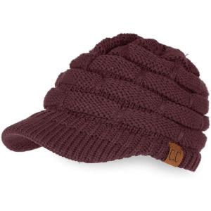 imageCC Hatsandscarf Exclusives Womens Ribbed Knit Hat with Brim YJ131YJ2023A Berry