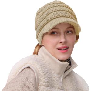imageCC Hatsandscarf Exclusives Womens Ribbed Knit Hat with Brim YJ131YJ2023Beige