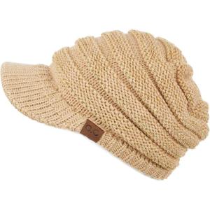 imageCC Hatsandscarf Exclusives Womens Ribbed Knit Hat with Brim YJ131YJ2023Gold Metallic