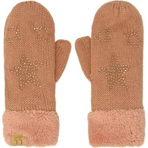 imageCC Kids Ages 4 to 7 Thick Fuzzy Fleeced Lined Matching Winter Mittens Gloves Star Indi Pink