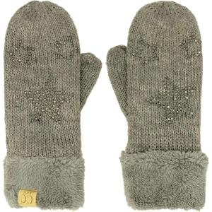 imageCC Kids Ages 4 to 7 Thick Fuzzy Fleeced Lined Matching Winter Mittens Gloves Star Lt Melange Gray