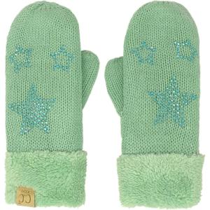 imageCC Kids Ages 4 to 7 Thick Fuzzy Fleeced Lined Matching Winter Mittens Gloves Star Mint