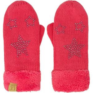imageCC Kids Ages 4 to 7 Thick Fuzzy Fleeced Lined Matching Winter Mittens Gloves Star New Candy Pink