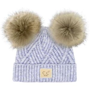 imageCC Kids Babies Soft Stretch Cable Knit Faux Fur Pom Pom Beanie HatCriss Cross Baby Blue Mix