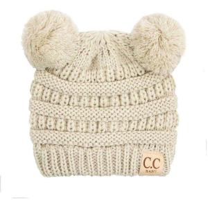 imageCC Kids Babies Soft Stretch Cable Knit Faux Fur Pom Pom Beanie HatSolid Beige
