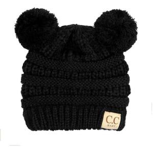 imageCC Kids Babies Soft Stretch Cable Knit Faux Fur Pom Pom Beanie HatSolid Black