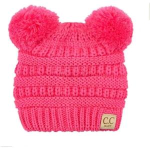 imageCC Kids Babies Soft Stretch Cable Knit Faux Fur Pom Pom Beanie HatSolid Candy Pink