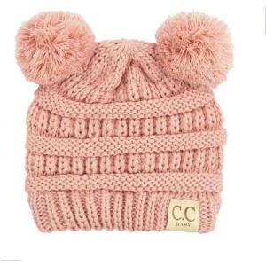 imageCC Kids Babies Soft Stretch Cable Knit Faux Fur Pom Pom Beanie HatSolid Indi Pink