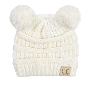 imageCC Kids Babies Soft Stretch Cable Knit Faux Fur Pom Pom Beanie HatSolid Ivory