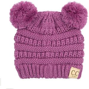 imageCC Kids Babies Soft Stretch Cable Knit Faux Fur Pom Pom Beanie HatSolid Lavender
