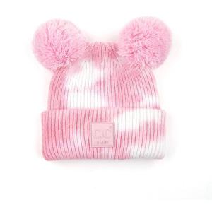 imageCC Kids Babies Soft Stretch Cable Knit Faux Fur Pom Pom Beanie HatTie Dye Baby PinkWhite