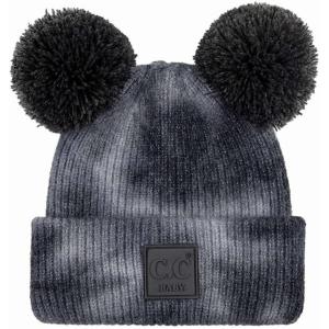 imageCC Kids Babies Soft Stretch Cable Knit Faux Fur Pom Pom Beanie HatTie Dye Dark GrayLight Gray