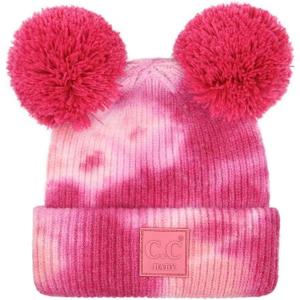 imageCC Kids Babies Soft Stretch Cable Knit Faux Fur Pom Pom Beanie HatTie Dye FuchsiaPink
