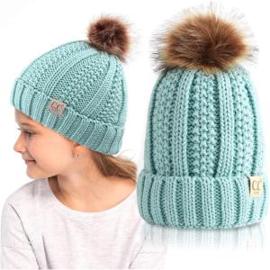 imageCC Kids Beanie Ages 25 Warm Chunky Thick Stretchy Knit Slouch Beanie Skull Kids Hat with PomMint