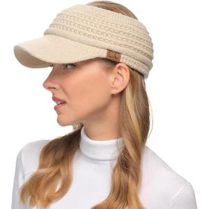 imageCC Knitted Visor for Women  Acrylic Stretchable Soft Warm Knit Winter Visor Hat Beanie CapBeige