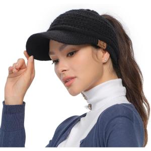 imageCC Knitted Visor for Women  Acrylic Stretchable Soft Warm Knit Winter Visor Hat Beanie CapBlack