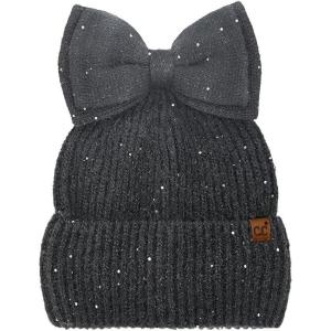 imageCC Messy Bun SnapOn Bow Beanie with Sequins for WomenBlack