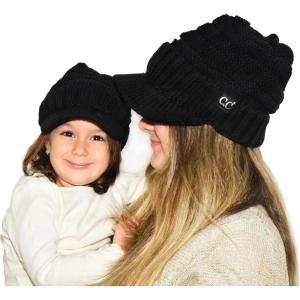 imageCC Mommy and Me Beanies Women Kids Toddler Infant Mom and Baby Matching Christmas Outfits Winter Visor BrimAdult  Toddler  Black