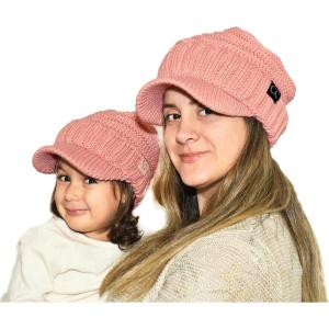 imageCC Mommy and Me Beanies Women Kids Toddler Infant Mom and Baby Matching Christmas Outfits Winter Visor BrimAdult  Toddler  Indi Pink