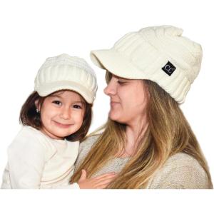 imageCC Mommy and Me Beanies Women Kids Toddler Infant Mom and Baby Matching Christmas Outfits Winter Visor BrimAdult  Toddler  Ivory