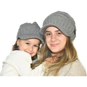 imageCC Mommy and Me Beanies Women Kids Toddler Infant Mom and Baby Matching Christmas Outfits Winter Visor BrimAdult  Toddler  Light Melange Grey