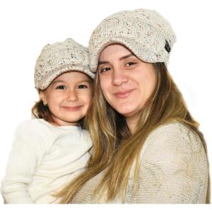 imageCC Mommy and Me Beanies Women Kids Toddler Infant Mom and Baby Matching Christmas Outfits Winter Visor BrimAdult  Toddler  Oatmeal