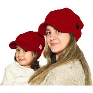 imageCC Mommy and Me Beanies Women Kids Toddler Infant Mom and Baby Matching Christmas Outfits Winter Visor BrimAdult  Toddler  Red