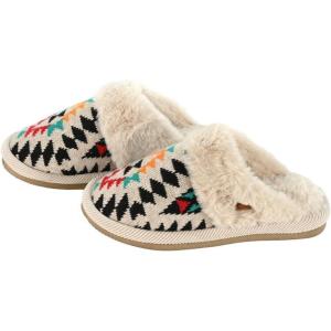 imageCC MultiOption Colorful SlipOn Slippers With Faux Fur Lining IndoorOutdoor House For WomenKnitted Aztec Pattern  Beige
