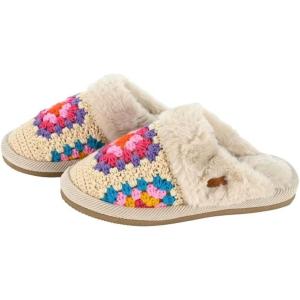 imageCC Pattern Knitted SlipOn Slippers With Faux Fur Lining IndoorOutdoor House For WomenCrochet Beige