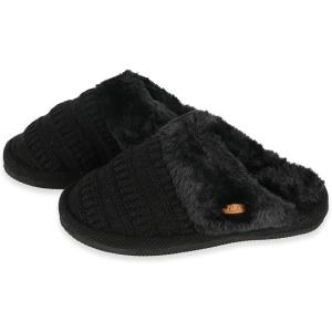 imageCC Pattern Knitted SlipOn Slippers With Faux Fur Lining IndoorOutdoor House For WomenRib Black