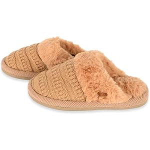 imageCC Pattern Knitted SlipOn Slippers With Faux Fur Lining IndoorOutdoor House For WomenRib Camel