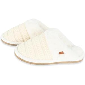 imageCC Pattern Knitted SlipOn Slippers With Faux Fur Lining IndoorOutdoor House For WomenRib Ivory