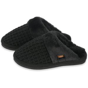 imageCC Pattern Knitted SlipOn Slippers With Faux Fur Lining IndoorOutdoor House For WomenWaffle Black