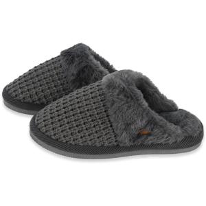 imageCC Pattern Knitted SlipOn Slippers With Faux Fur Lining IndoorOutdoor House For WomenWaffle Grey