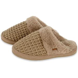 imageCC Pattern Knitted SlipOn Slippers With Faux Fur Lining IndoorOutdoor House For WomenWaffle Mocha