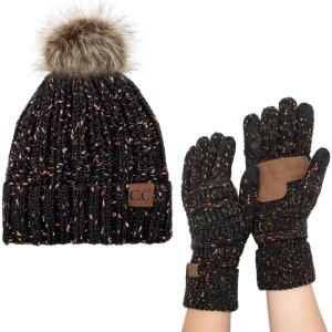 imageCC Pom Cable Knit Beanie and Glove SetConfetti Black
