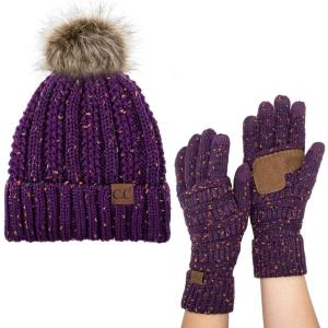 imageCC Pom Cable Knit Beanie and Glove SetConfetti Purple