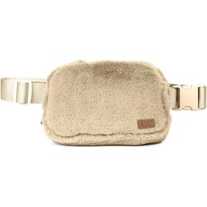 imageCC Sherpa Fanny Pack For Women Unisex  Fuzzy Daily Waist Crossbody Belt bag With Adjustable Strap TealFuzzyBeige