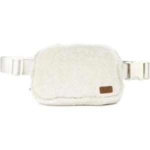 imageCC Sherpa Fanny Pack For Women Unisex  Fuzzy Daily Waist Crossbody Belt bag With Adjustable Strap TealFuzzyIvory