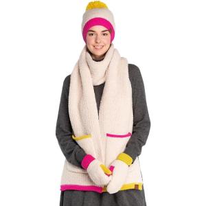imageCC Sherpa Fleece Knit Beanie and Mittens Set Winter Accessories for Women Soft StretchyBeige