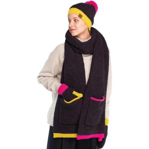 imageCC Sherpa Fleece Knit Beanie and Mittens Set Winter Accessories for Women Soft StretchyBlack Multi