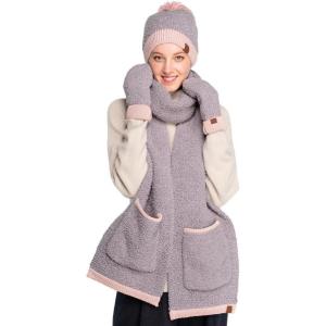 imageCC Sherpa Fleece Knit Beanie and Mittens Set Winter Accessories for Women Soft StretchyLt Mel Grey