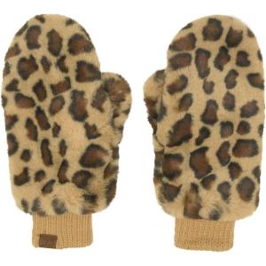 imageCC Soft Faux Fur Fuzzy Lined Flip Up Down Top Fingerless Mitten Gloves Leopard Latte
