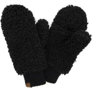 imageCC Soft Faux Fur Fuzzy Lined Flip Up Down Top Fingerless Mitten Gloves Sherpa Black One Size