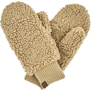 imageCC Soft Faux Fur Fuzzy Lined Flip Up Down Top Fingerless Mitten Gloves Sherpa Dk Camel One Size