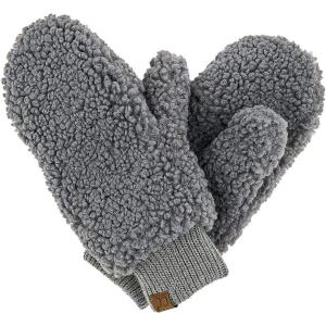 imageCC Soft Faux Fur Fuzzy Lined Flip Up Down Top Fingerless Mitten Gloves Sherpa Gray One Size