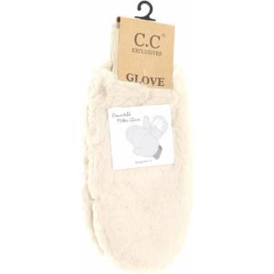 imageCC Soft Faux Fur Fuzzy Lined Flip Up Down Top Fingerless Mitten Gloves Solid Beige