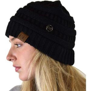 imageCC Soft Stretch Cable Knit Side Epoxy Button for Mask Beanie SkullyBlack